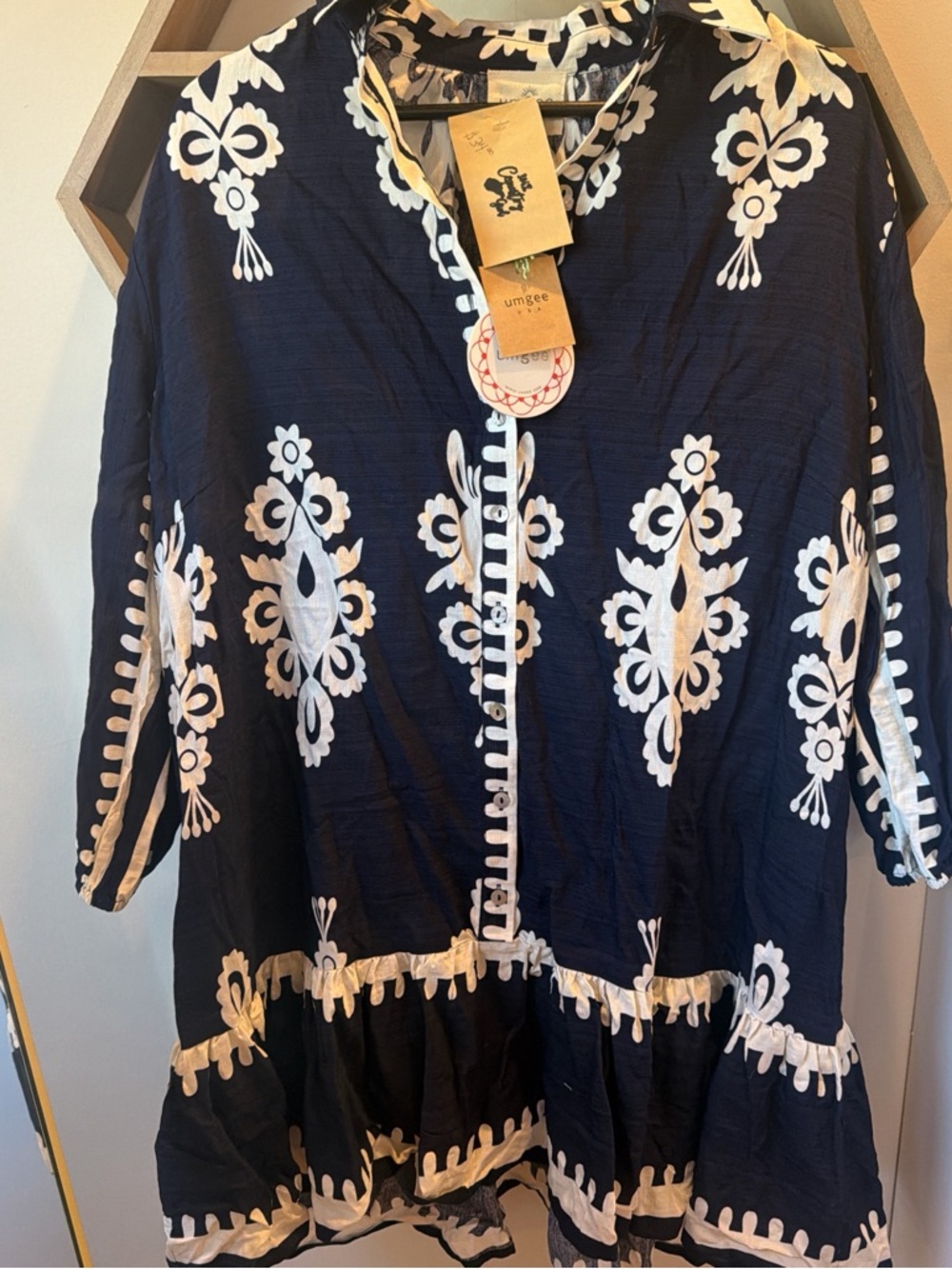 Umgee Navy and White Floral Button-Front Tunic